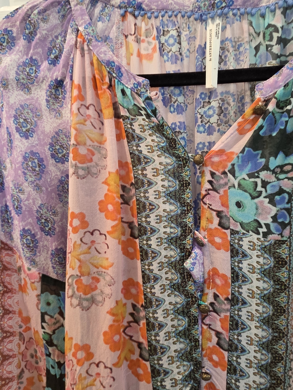 Anthropologie Maureen Patchwork Floral Babydoll Tunic Blouse Size Large - Picture 3 of 9